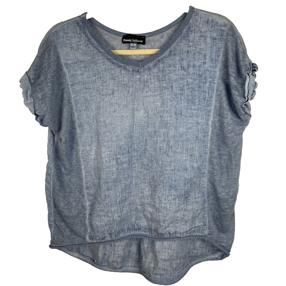 Ronnie Salloway Top Womens Medium Blue Linen Italy Lagenlook Quiet‎ Luxury